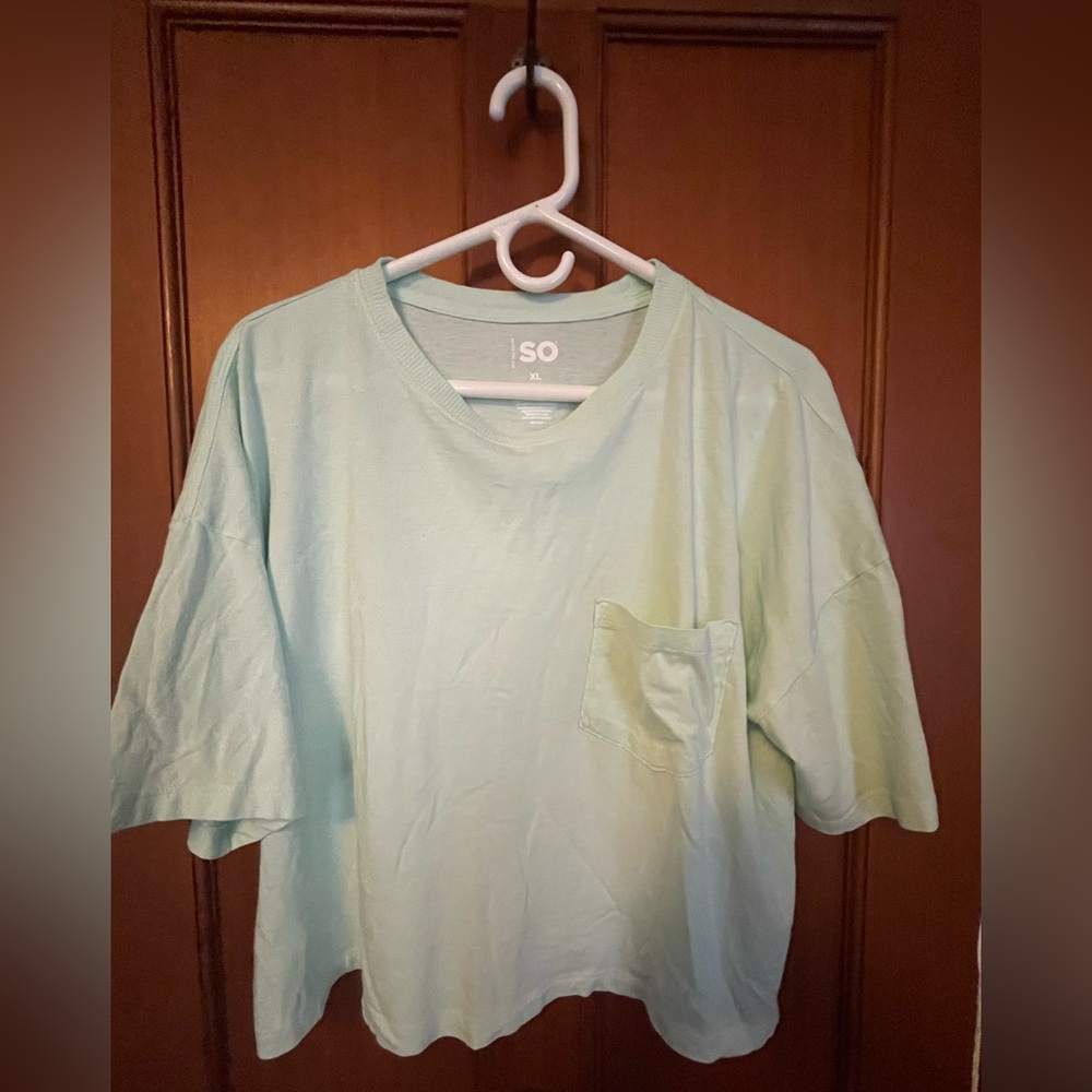 SO Light Mint Green Boxy Cropped Pocket Tee